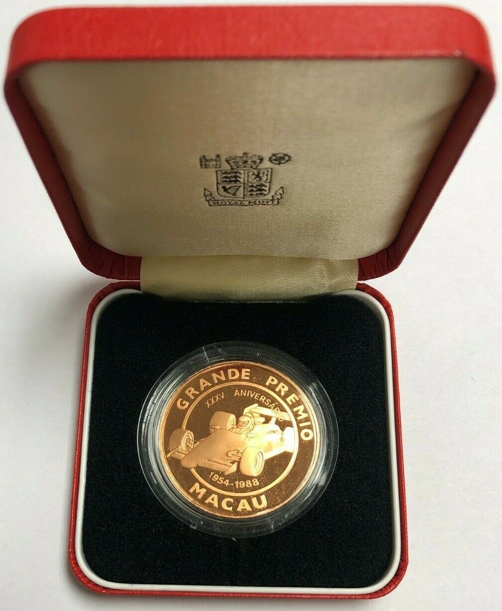 1988 Macau Grand Prix Commemorative Bronze Uniface Pattern Coin/medal With Box